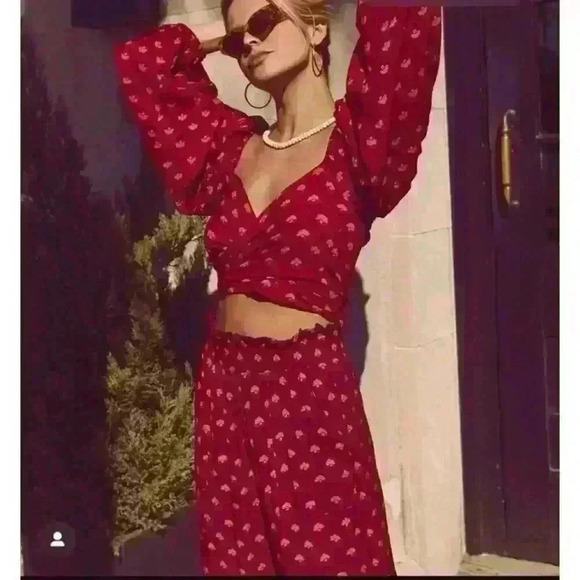 Citrine Teza Collection Renee Tie Versatile Crop Printed Long Sleeve Top Large - Picture 2 of 8